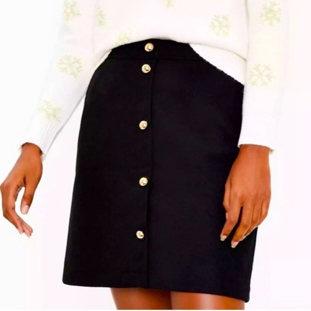 LOFT Black A-Line Mini Skirt with Gold Buttons